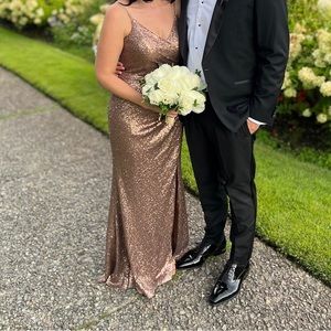 Revelry matte bronze Rory sequin bridesmaid dress formal gown